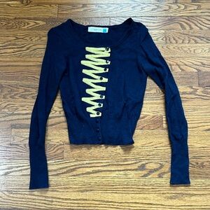 Sparrow Falling Ribbon Cardigan in Navy and Gold